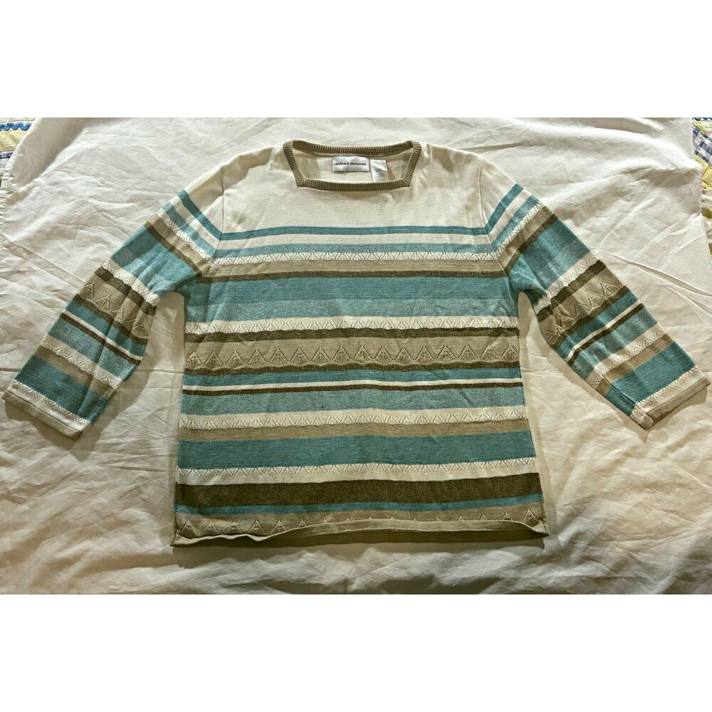 Alfred Dunner Women’s L Multicolor Striped Knit Square Neck 3/4 Sleeve Sweater